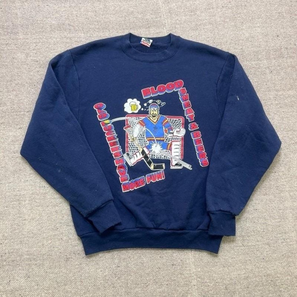 Vintage Hockey Sweatshirt Mens Large Blue‎ 1990s Old Timers